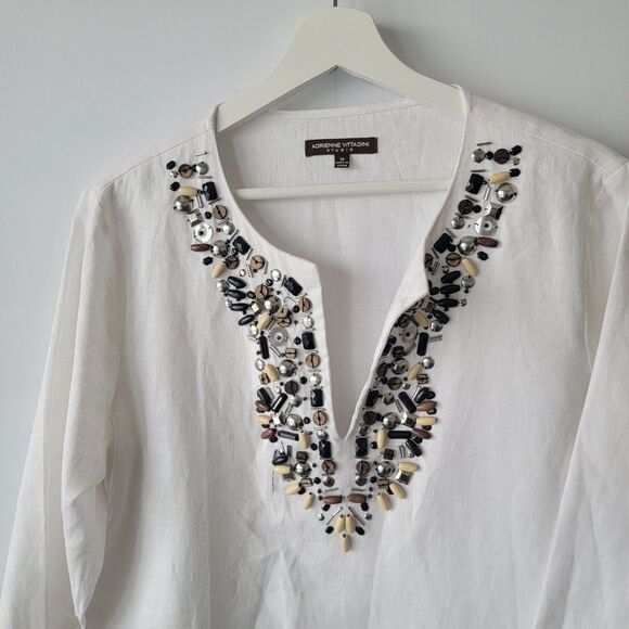 Adrienne Vittadini studio womens 100% Linen Tunic top size 10 embroidery - Picture 3 of 7